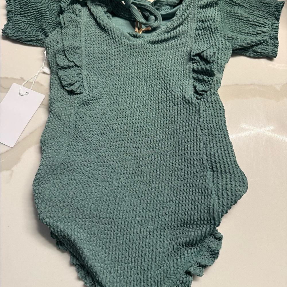 Green Textured Swimsuit
